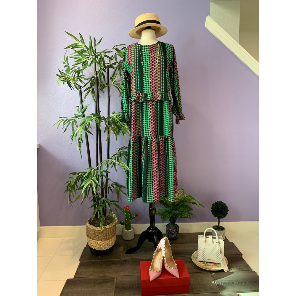 Retro Print Dropwaist Midi Dress